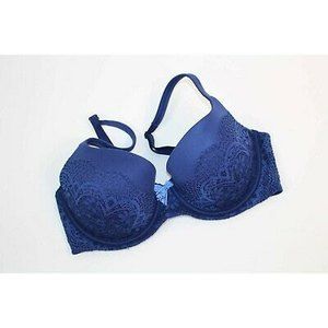 Victorias Secret Womens Demi Bra Blue Floral Lace Adjustable Strap Stretch 32DD